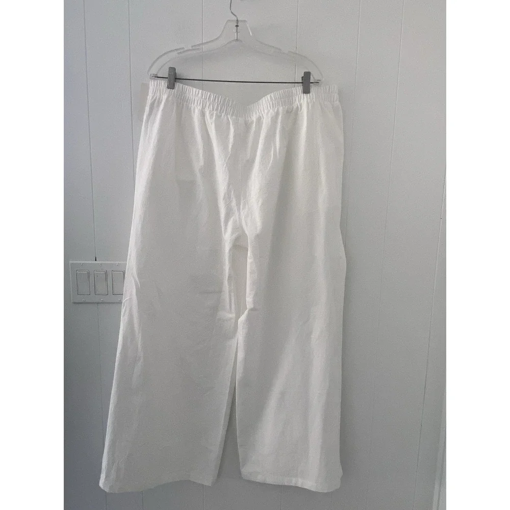 LOMON White Linen Pants Women Wide Leg Palazzo Pants XXL New